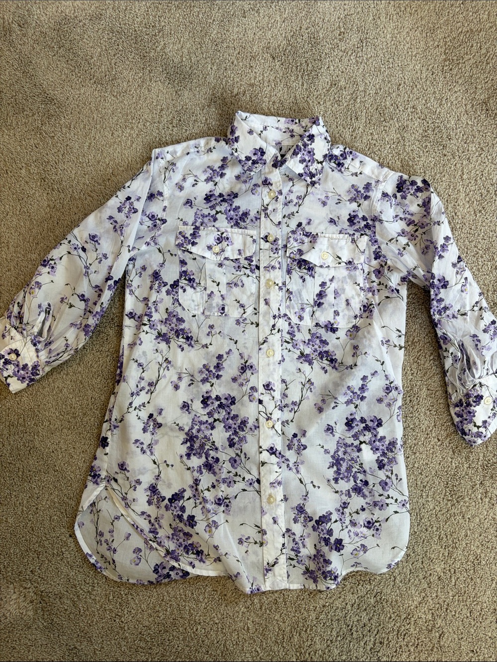 Lauren Ralph Lauren White Shirt with Purple Floral Print
